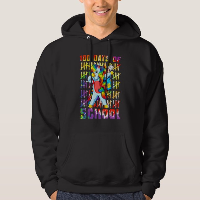 Unicorn Dab Dabbing 100th Day Of School 100 Days Hoodie (Front)