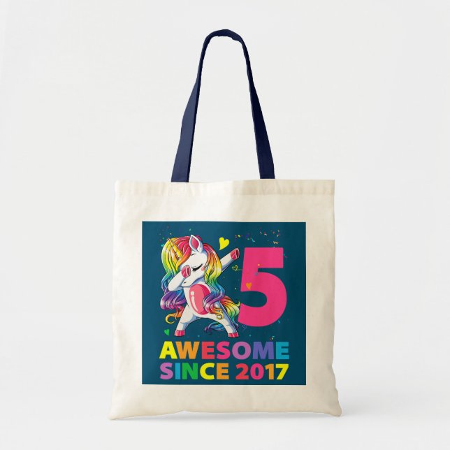 Unicorn Dabbing 5th Birthday Girl Unicorn Party 5 Tote Bag (Front)