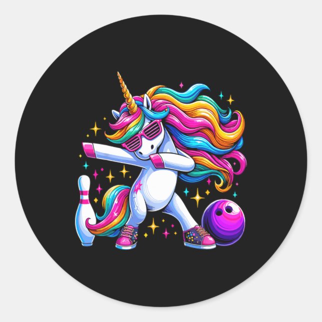 Unicorn Dabbing Bowling Squad Birthday  Classic Round Sticker (Front)