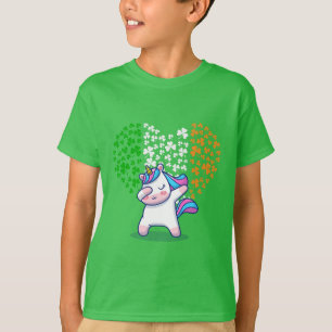 Unicorn Dabbing love valentine Irish Ireland Flag T-Shirt