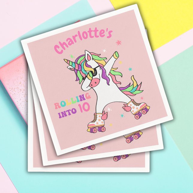 Unicorn Dabbing Roller Skating Birthday Napkin (Creator Uploaded)