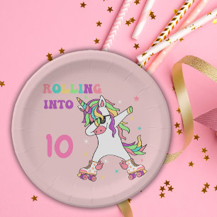 Unicorn Dabbing Roller Skating Birthday Paper Plate