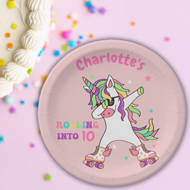 Unicorn Dabbing Roller Skating Birthday Paper Plate (Creator Uploaded)