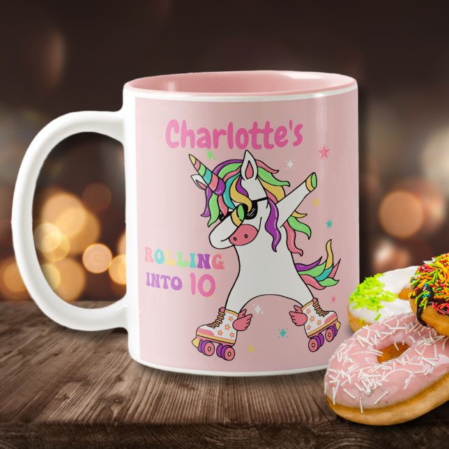 Unicorn Dabbing Roller Skating Birthday Two-Tone Coffee Mug (Creator Uploaded)