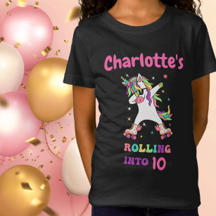 Unicorn Dabbing Roller Skating Birthday with Name T-Shirt