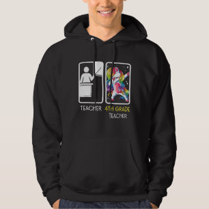 Unicorn Dabbing Teaccher  4th Grade Teacher Back T Hoodie