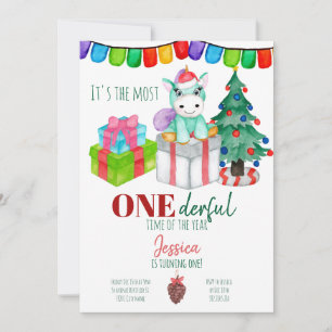 Unicorn deer Onederful Christmas Birthday  Invitation