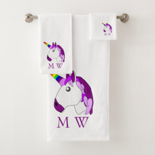 Unicorn Design Monogrammed Bath Towel Set
