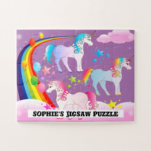 Unicorn Design Personalized Name Jigsaw Puzzle (Horizontal)