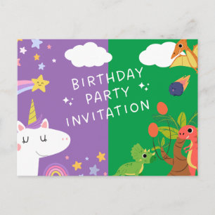Unicorn & Dinosaur Invitation Postcard