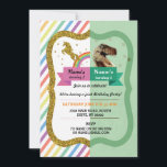 Unicorn & Dinosaur Joint Boy girl Birthday Invites<br><div class="desc">Unicorn and dinosaur shared party invitation. Perfect for 2 children with 2 interests!
Fun invite for any age! Back print included.</div>