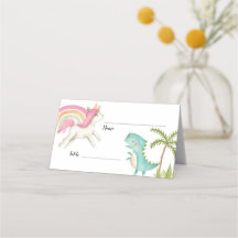 Unicorn Dinosaur Party Table Name Card