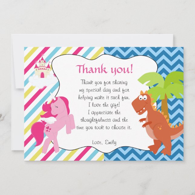 Unicorn Dinosaur Thank You Card Note (Front)