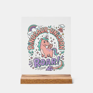 Unicorn Dinosaur Unicorn Roar Retro Style T-Shirt Acrylic Sign