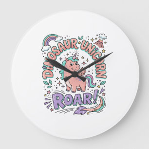 Unicorn Dinosaur Unicorn Roar Retro Style T-Shirt Large Clock