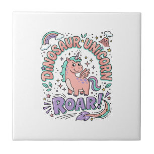 Unicorn Dinosaur Unicorn Roar Retro Style T-Shirt  Tile