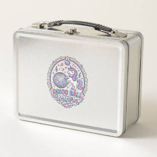 Unicorn Disco Ball Unicorn Playful Print on Demand Metal Lunch Box