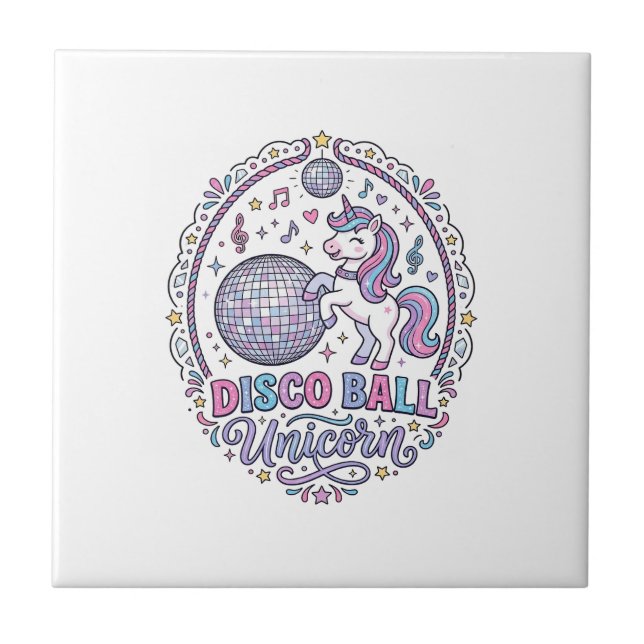 Unicorn Disco Ball Unicorn Playful Print on Demand Tile (Front)