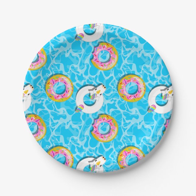 Unicorn & Donut Floaties  Paper Plate (Front)