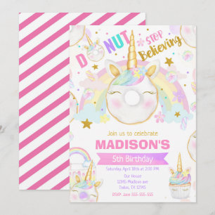 Unicorn Donut Girl Magical Sweet Birthday Party Invitation