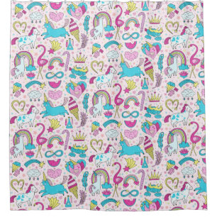 Unicorn Doodle Pattern Shower Curtain