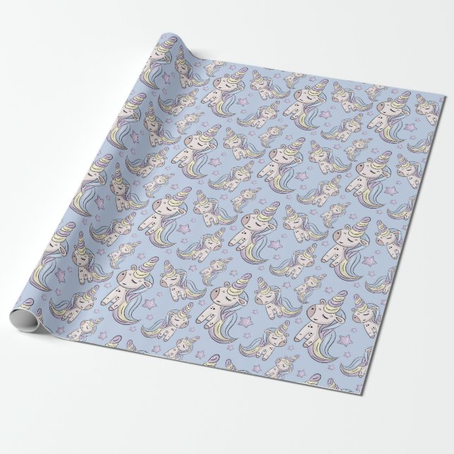 Unicorn Doodle Pattern Wrapping Paper (Unrolled)