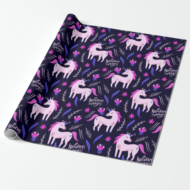 Unicorn Doodle Pattern Wrapping Paper (Unrolled)
