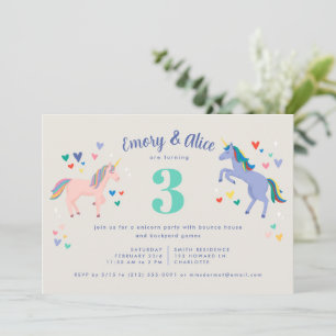 Unicorn Double Birthday Party Invitation
