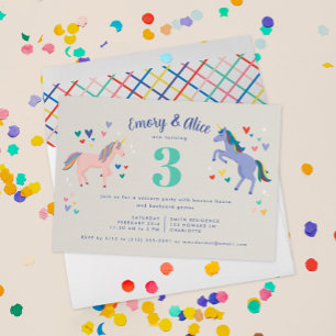 Unicorn Double Birthday Party Invitation