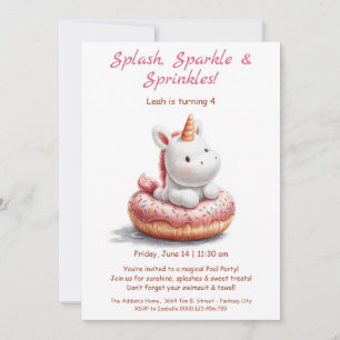 Unicorn Doughnut Pool Party Invitation – Summer pa