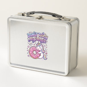 Unicorn Doughnut Touch My Magic Gift Idea Sticker Metal Lunch Box