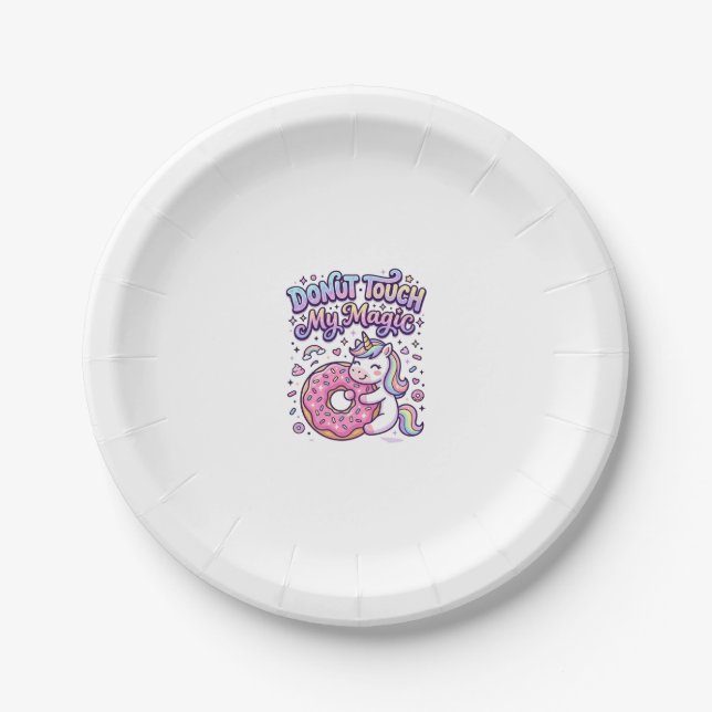 Unicorn Doughnut Touch My Magic Gift Idea Sticker  Paper Plate (Front)