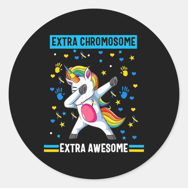 Unicorn Down Syndrome Awareness Extra Chromosome E Classic Round Sticker (Front)