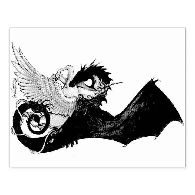 Unicorn Dragon Pegasus Pegacorn Spiral Pony Horse Rubber Stamp (Imprint)