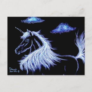 unicorn dreams blue postcard