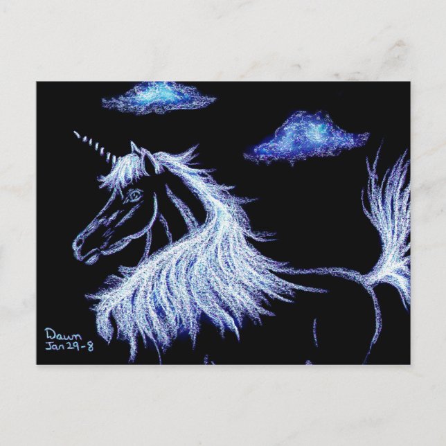 unicorn dreams blue postcard (Front)