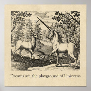 Unicorn Dreams Quote Mediaeval Art Poster