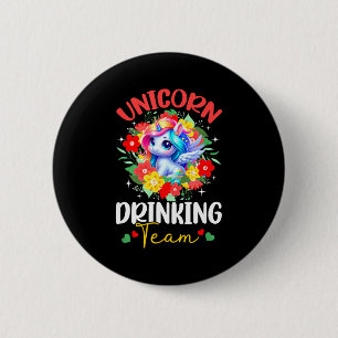 Unicorn drinking funny team colourful floral owner 6 cm round badge