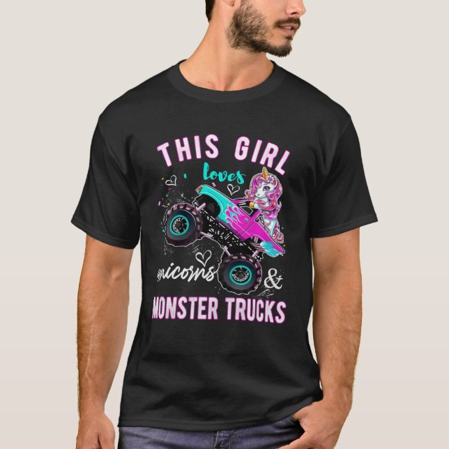 Unicorn Drive a Monster Truck Unicorn Birthday Dau T-Shirt (Front)