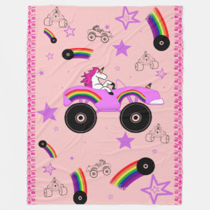 Unicorn Driving Monster Truck Large Fleece Blanket