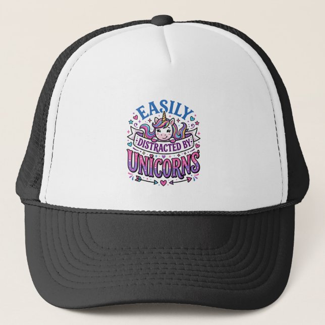 Unicorn Easily Distracted by Unicorns Commercial C Trucker Hat (Front)