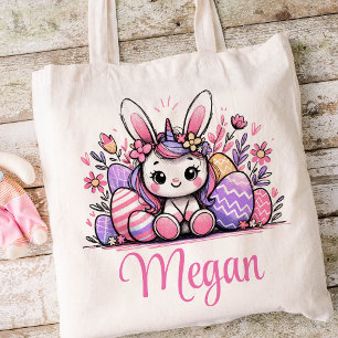 Unicorn Easter Kids Name Girls Bunny  Tote Bag