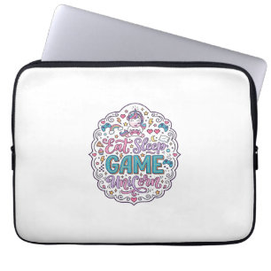 Unicorn Eat Sleep Game Unicorn Playful Print on De Laptop Sleeve