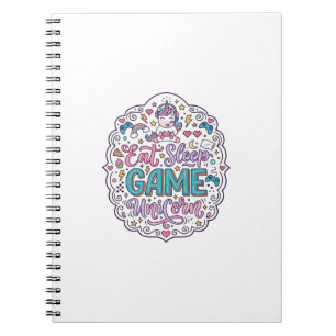 Unicorn Eat Sleep Game Unicorn Playful Print on De Notebook