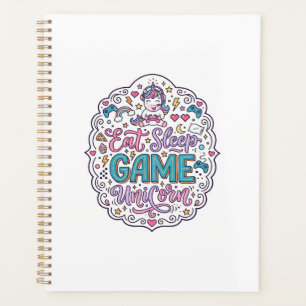 Unicorn Eat Sleep Game Unicorn Playful Print on De Planner