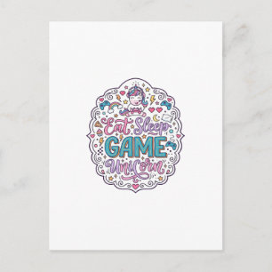 Unicorn Eat Sleep Game Unicorn Playful Print on De Postcard