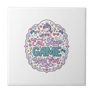 Unicorn Eat Sleep Game Unicorn Playful Print on De Tile