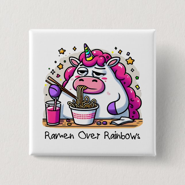 Unicorn Eating Ramen 15 Cm Square Badge (Front)