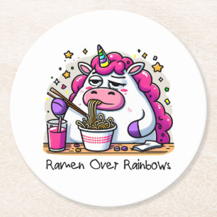 Unicorn Eating Ramen Round Paper Coaster