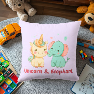 Unicorn & Elephant Magical Friends Decor for Kid Cushion